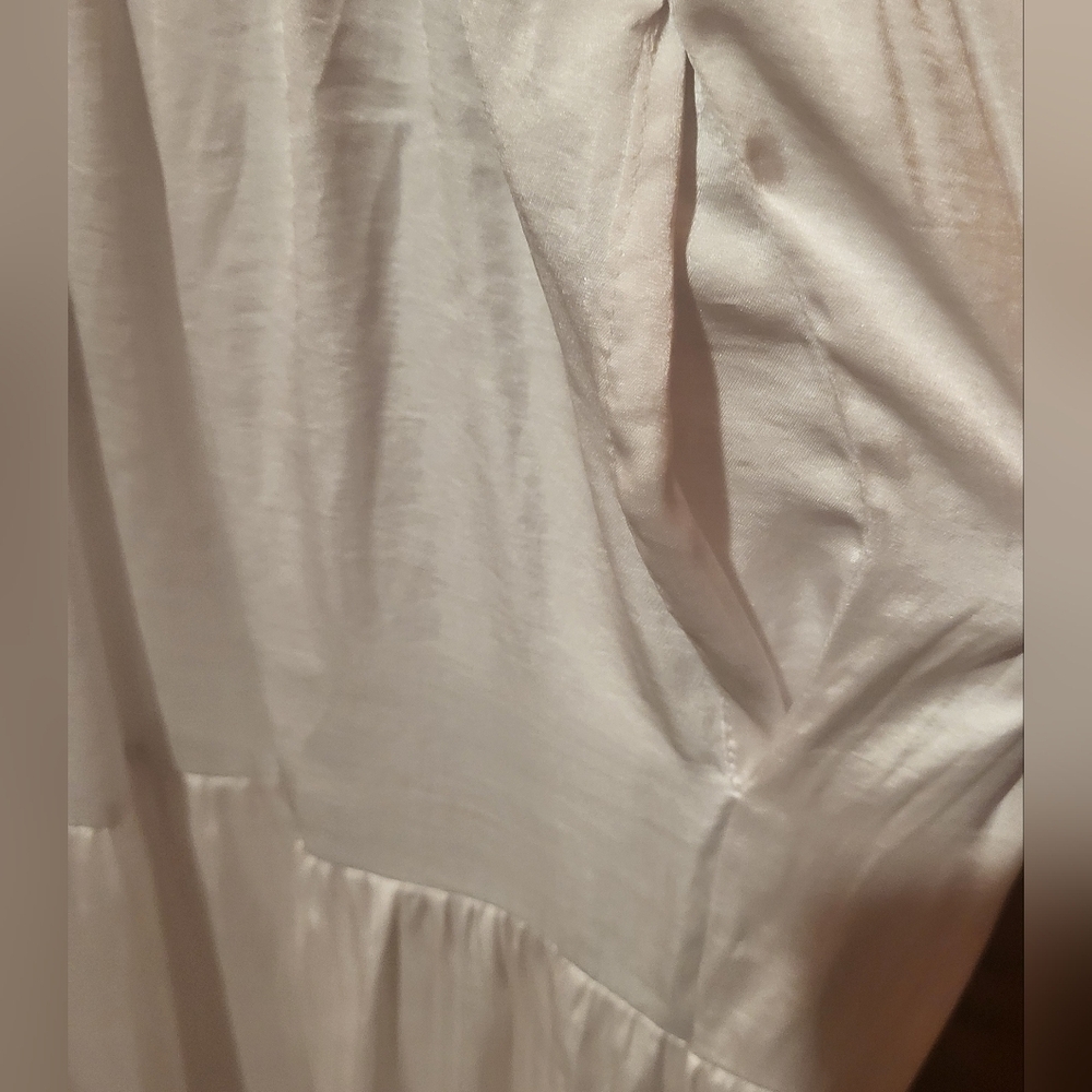 Nine West Satin Tiered Midi Skirt Ivory Tusk New Size XXL Y2K Boho Festival - Picture 5 of 8